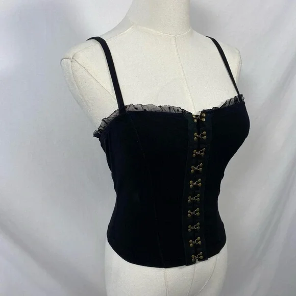 Free People black cami with mesh trim size xs grunge fairy whimsigoth - Picture 4 of 7